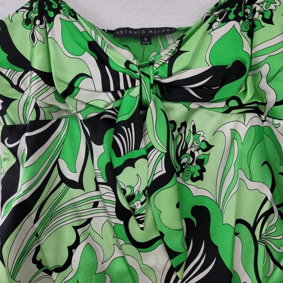 VTG Antonio Melani Green & Black Stretch Silk Floral Paisley Cami Top Size Small - Picture 3 of 10